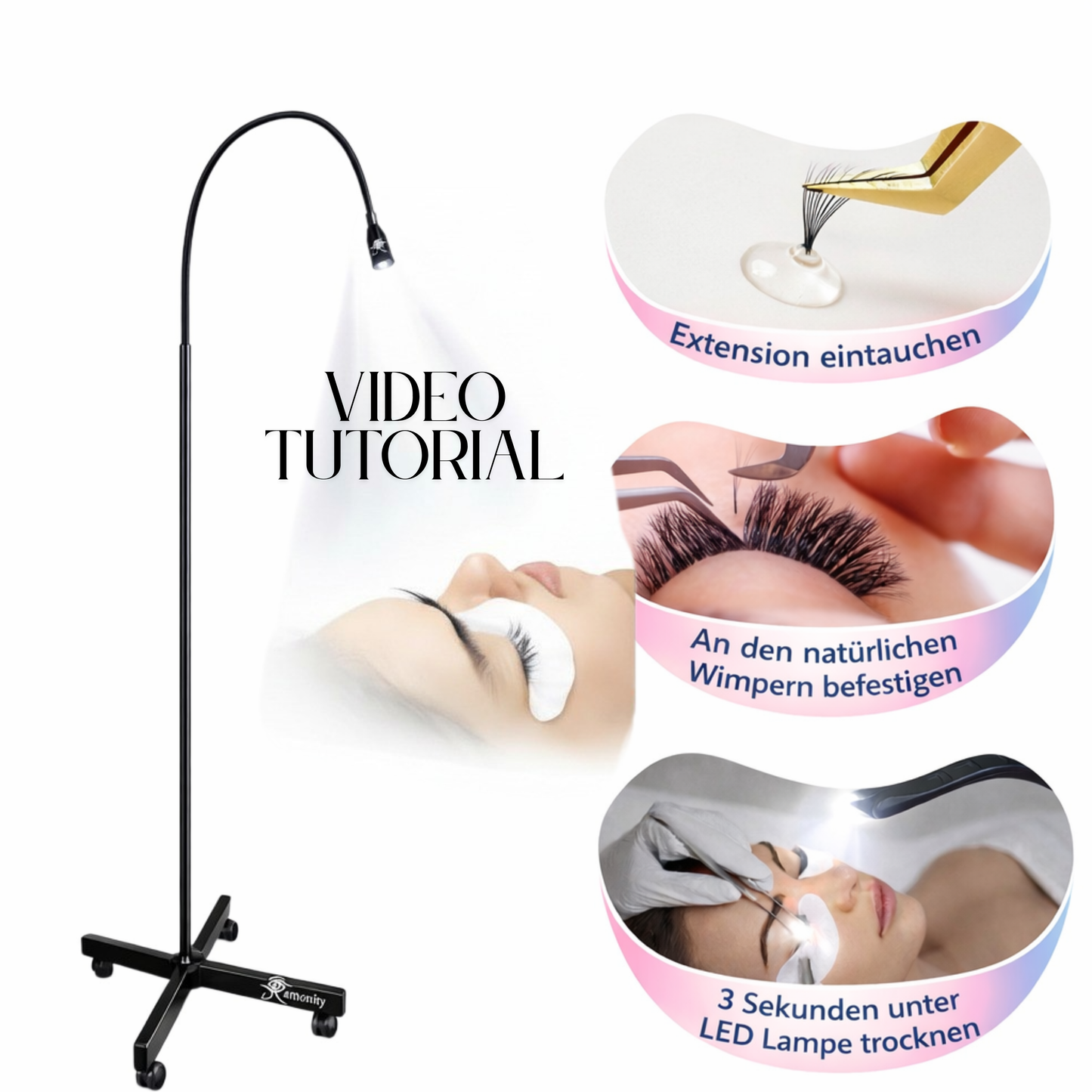 LED Wimpern Lampe + Komplettset inkl. Online Schulung – für LED/UV Wimpernkleber (neueste Generation)